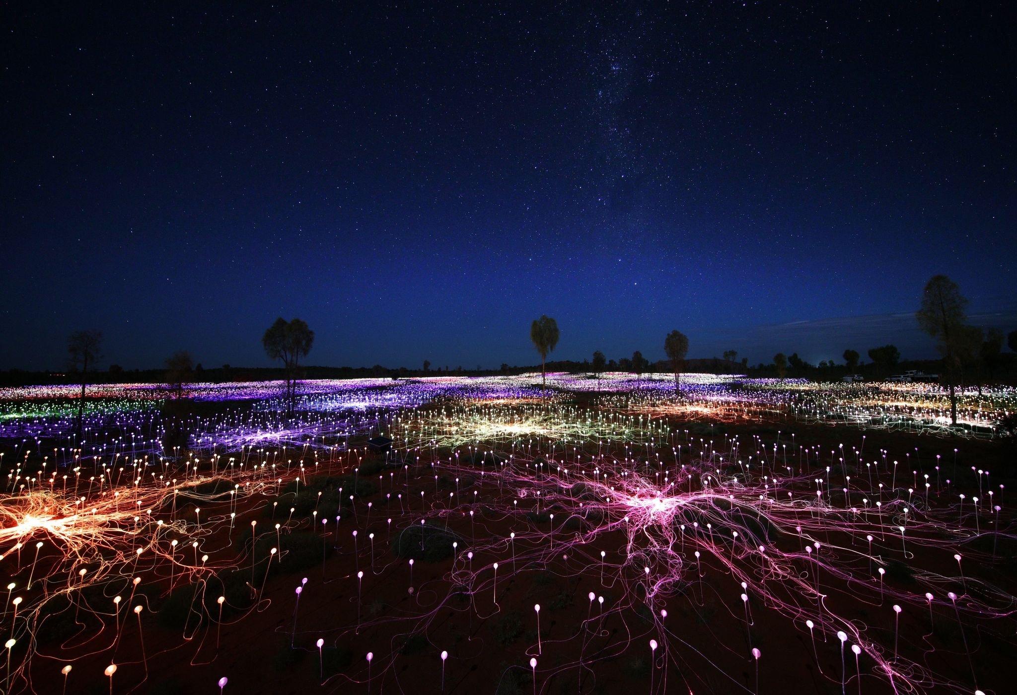 Field of light with starry sky