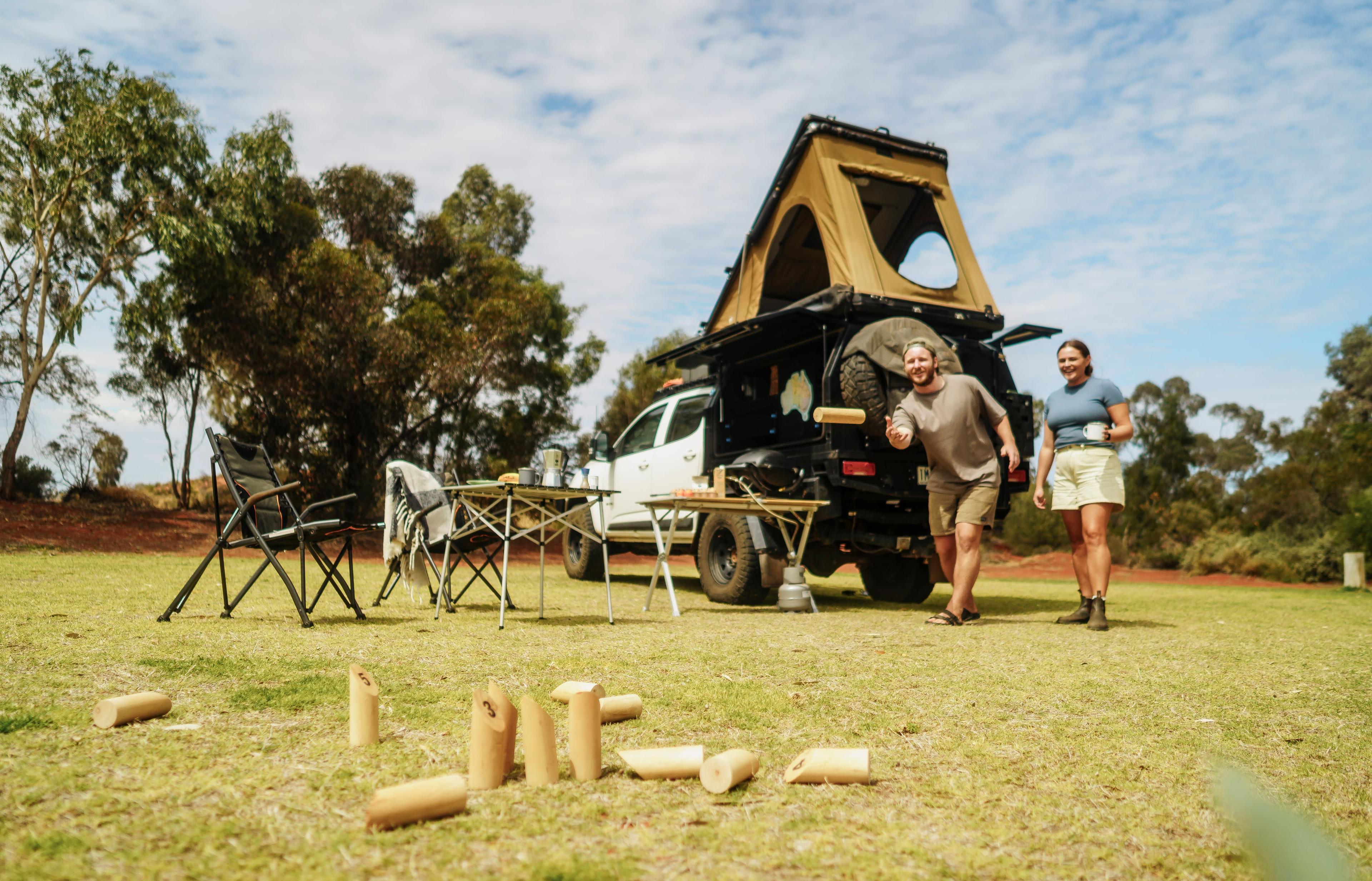 Two campers playing a game 