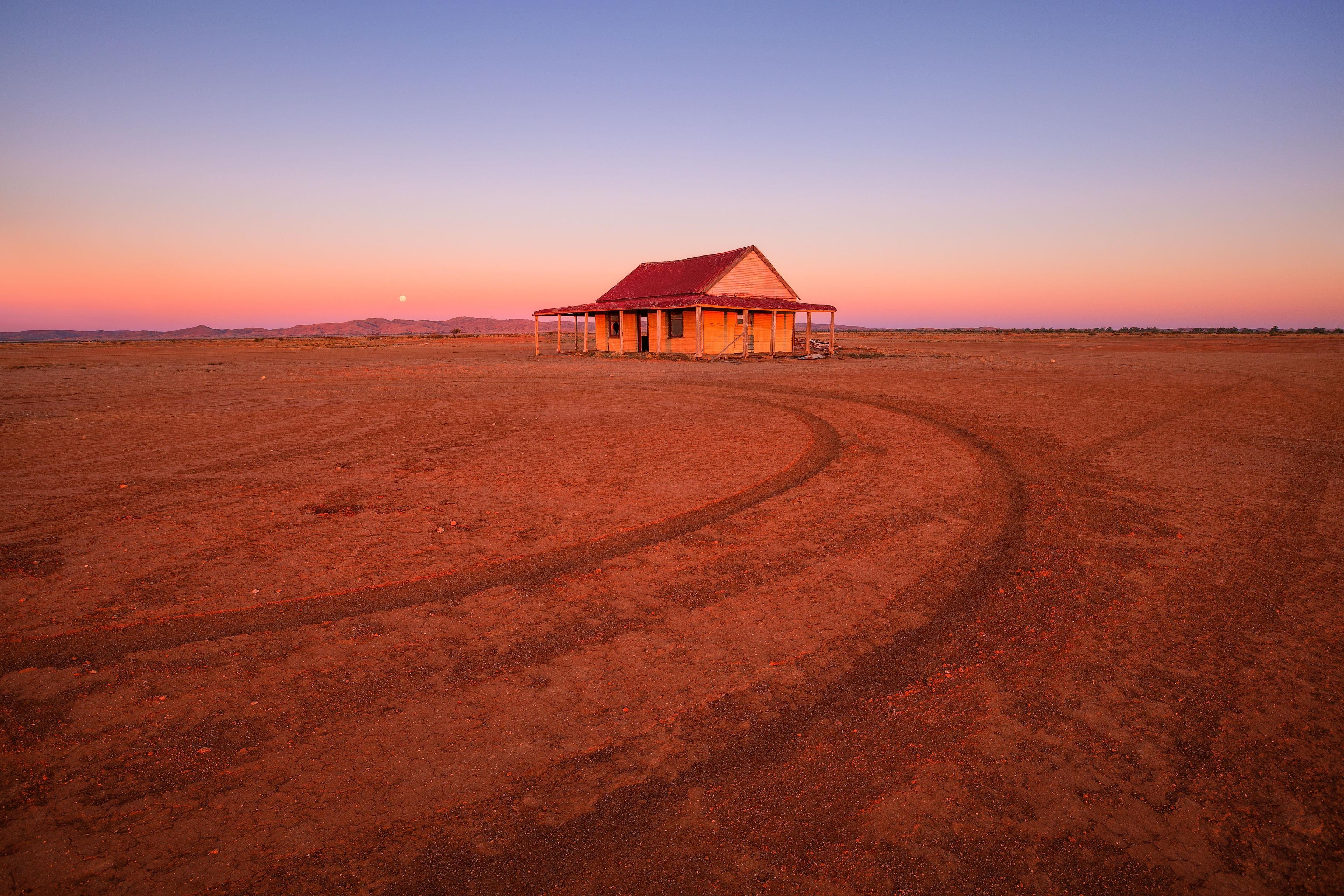 House in the Broken Hill Region while the Sun is setting