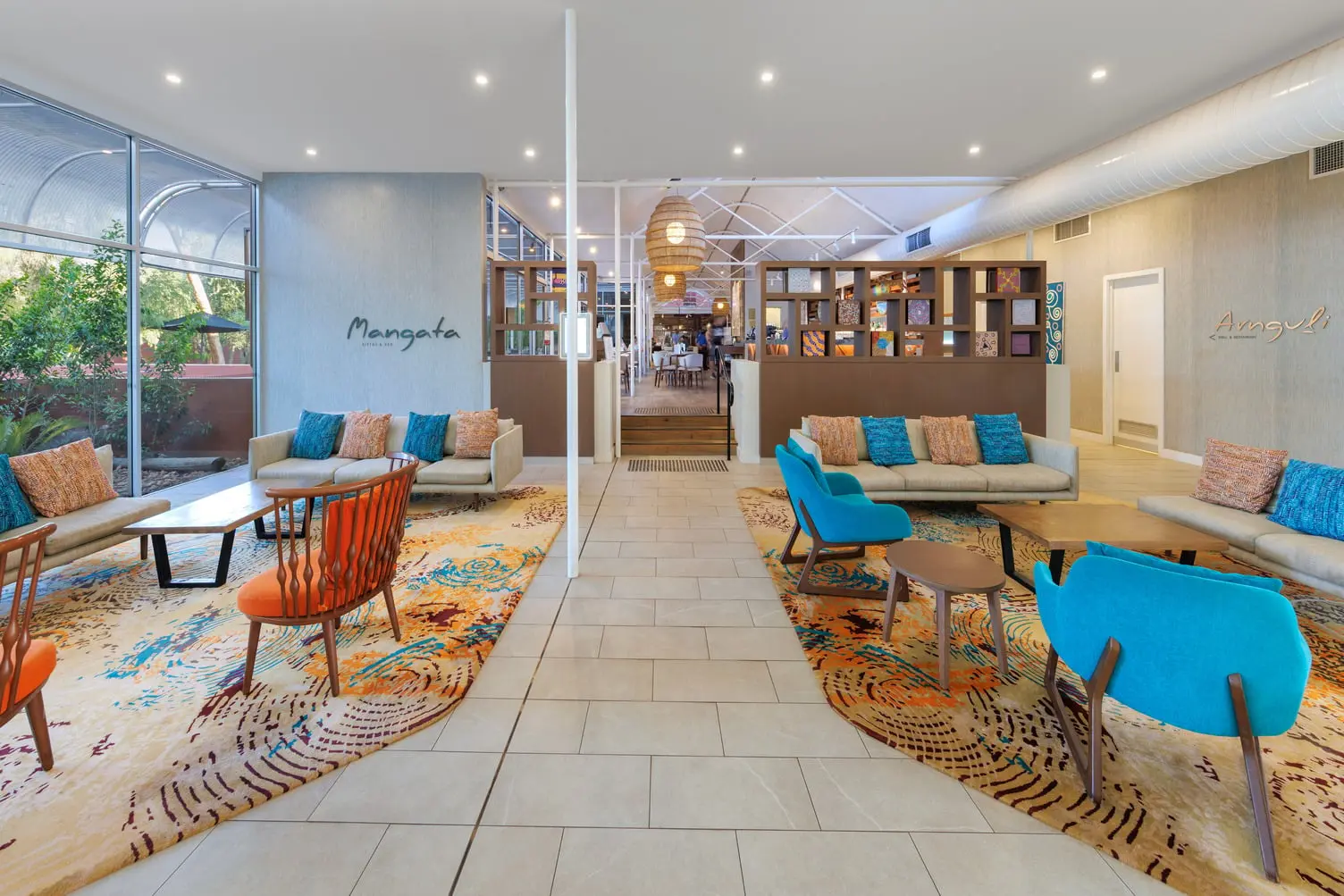 The front entrance of Mangata with couches