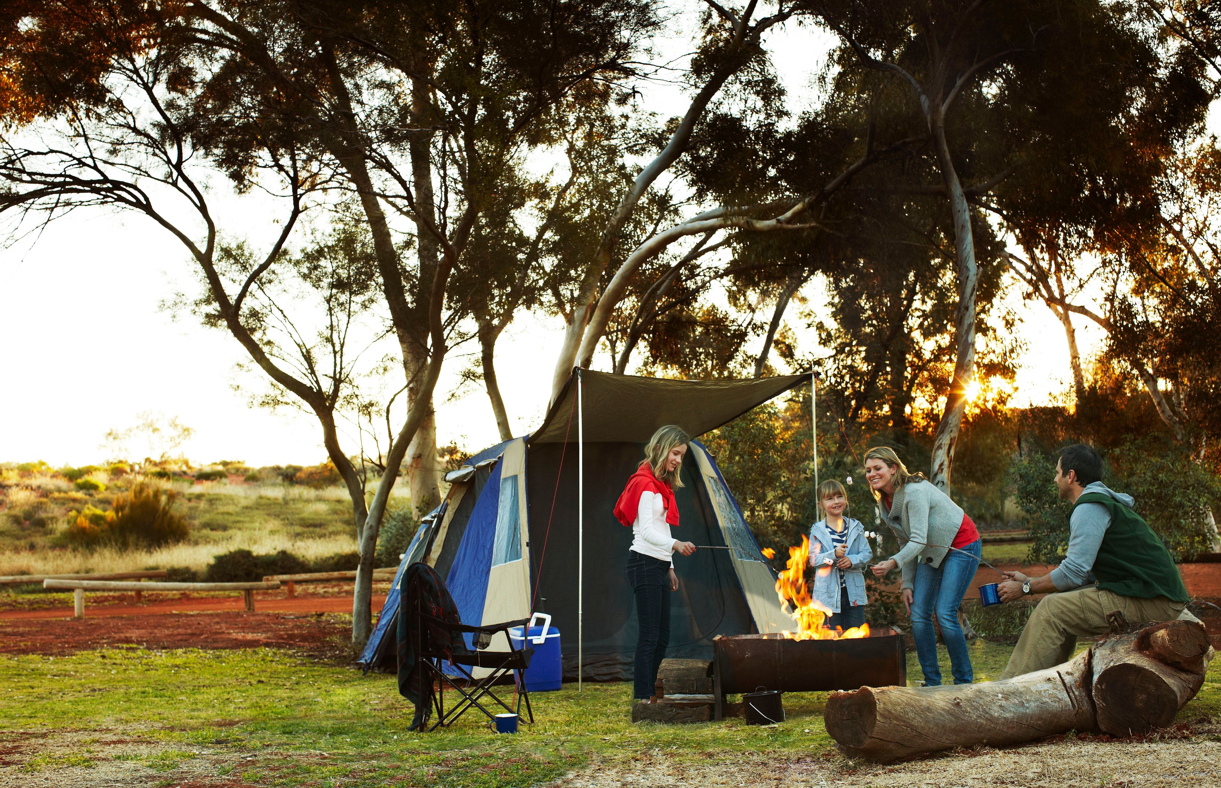 A family relaxing at a camp ground